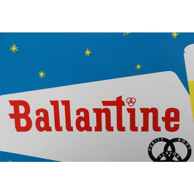 Blue Vintage High Gloss Blue Enameled Metal Double-Sided Ballantine Beer Tray For Sale - Image 8 of 17