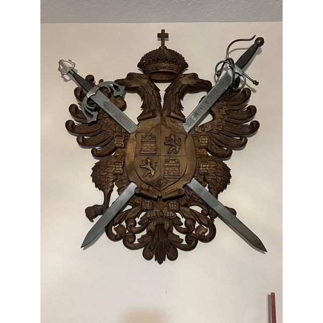 Brown Vintage Carved Wood Coat of Arms of the Holy Roman Empire With Swords For Sale - Image 8 of 12