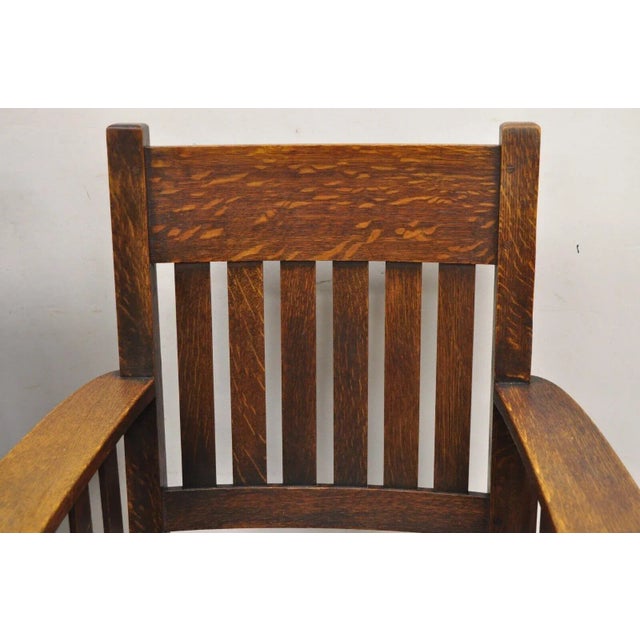 Early 1900s Mission Oak Arts & Crafts Stickley Jm Young Style Lounge Arm Chairs Green - Pair For Sale - Image 12 of 12