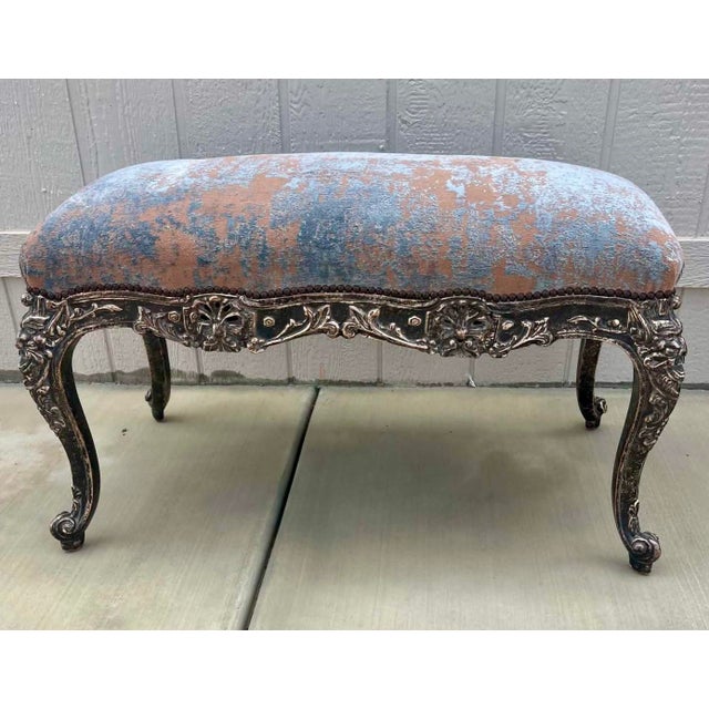 Panache Designs Carved & Silver Leafed Baroque Bench For Sale In Palm Springs - Image 6 of 6