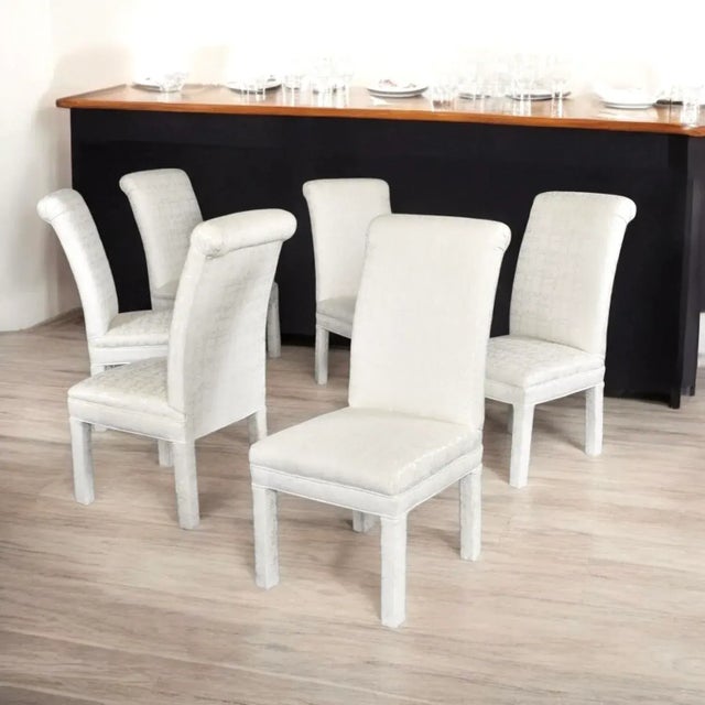 6 White Upholstered High Back Parsons Dining Chairs For Sale - Image 10 of 17
