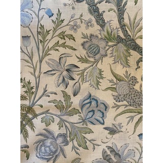 Cowtan & Tout Arabella Linen Fabric in Sky and Fern 3 Plus Yards For Sale