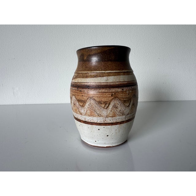 Vintage Organic Studio Art Pottery Vase, Signed For Sale - Image 9 of 11