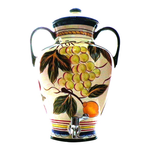 Late 20th Century Large Hand‑Painted Tuscan‑Style 18" Lidded Beverage Dispenser by Tabletops Gallery For Sale