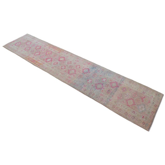 1970s Pink Kurdish Herki Hand-Knotted Distressed Runner Hallway Decor For Sale - Image 4 of 11