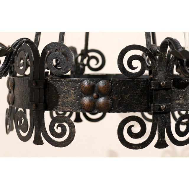 Black Mid 20th Century Italian Iron Ring Chandelier W/ Dome Canopy For Sale - Image 8 of 8