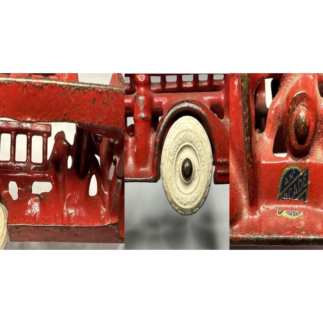 Vintage Arcade Cast Iron Ladder Truck: 1930s Toy Fire Engine For Sale - Image 9 of 10