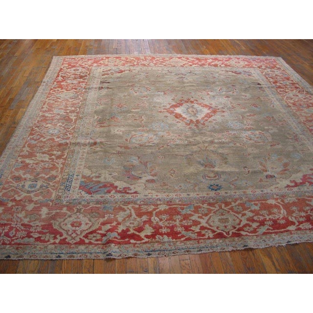 19th Century Persian Ziegler Sultanabad Carpet ( 10'5" x 10'6" - 318 x 320 ) Antique Sultanabad Persian Ivory 1880s Rug,...