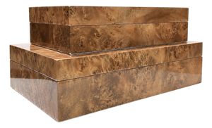 Set of 2 - Large Honey Burlwood Glossy Veneer Decorative Boxes