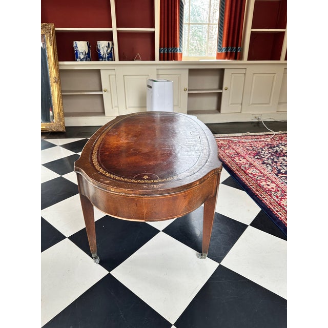 Traditional Antique Oval Coffee Table With Gold Tooling For Sale - Image 3 of 12