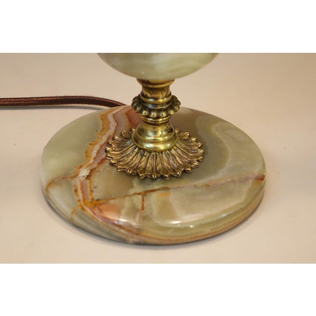 1920s French Art Nouveau Neo Classic Green Banded Onyx Marble Brass Table Lamp For Sale In Los Angeles - Image 6 of 11