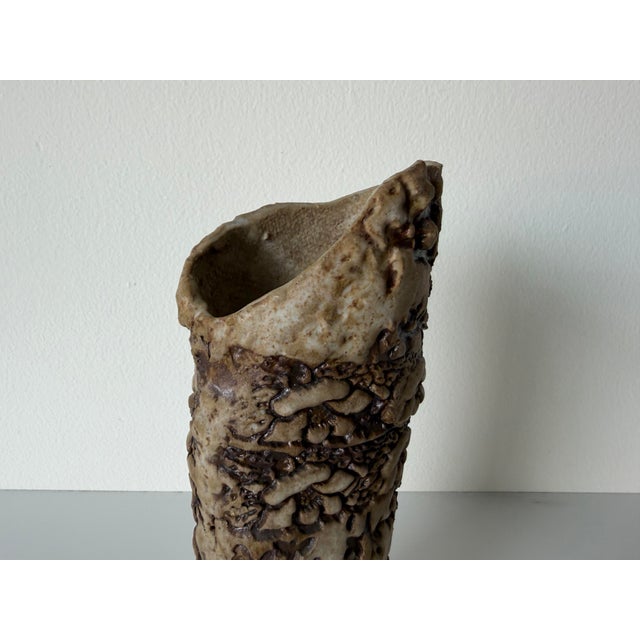 Mid-Century Modern 1980’s Vintage Organic Studio Pottery Sculptural Brutalist Texture Vase, Unsigned For Sale - Image 3 of 10