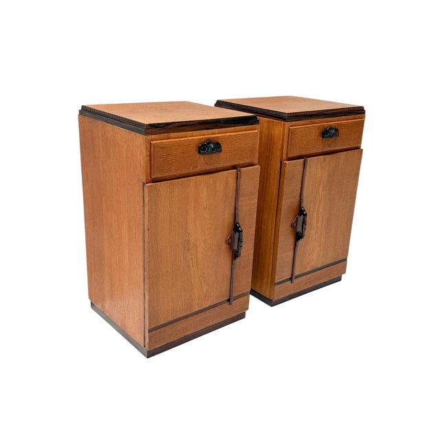 Vintage Art Deco Nightstands in Oak and Ebony by FA. S. Speelman, 1920s, Set of 2 For Sale - Image 6 of 12