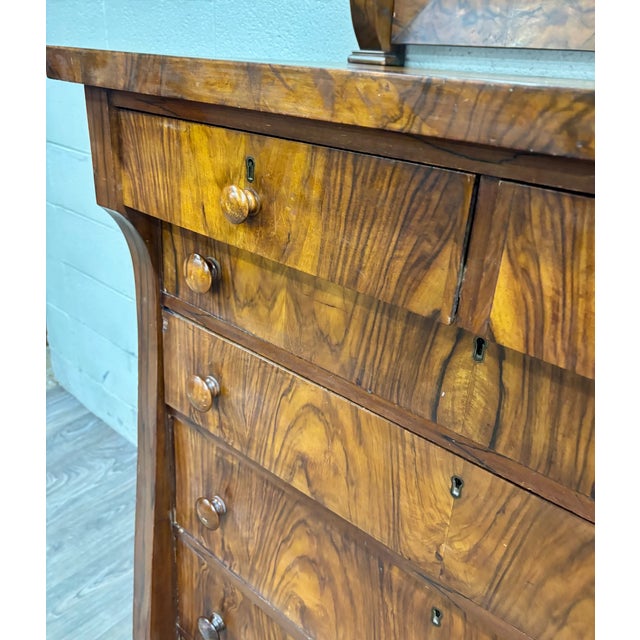 Antique American Empire Walnut Veneer Chest Bureau Dresser With Mirror For Sale - Image 10 of 12