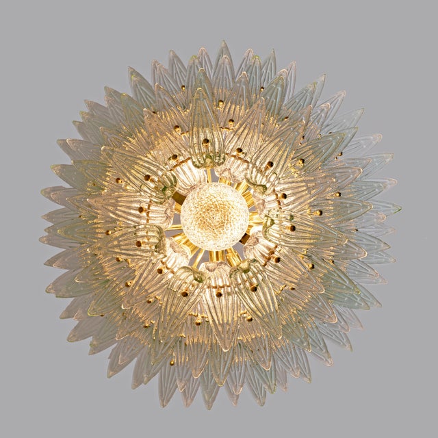 Mid-Century Italian Modern Murano Glass and Brass Palmette Chandelier from Barovier & Toso, 1980s For Sale - Image 9 of 10