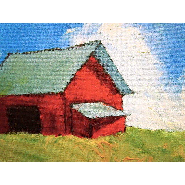 Contemporary Gilroy Farm Red Barn Lynne French 4x6 California Landscape Oil Painting For Sale - Image 3 of 4