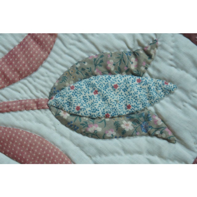 Vintage Hand Stitched Geometric Folk Art Tulips King Queen Blanket Bedspread Quilt For Sale - Image 11 of 13