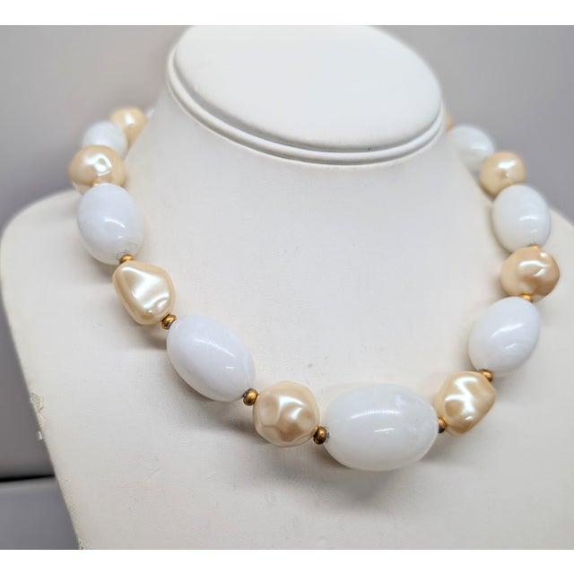 Givenchy Vintage 1980s Signed Givenchy Goldtone White Beaded Faux-Pearl Necklace For Sale - Image 4 of 9