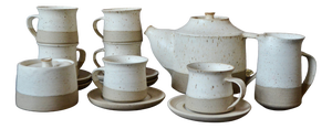 Japanese Tea Service in White and Beige, 1980s, Set of 15