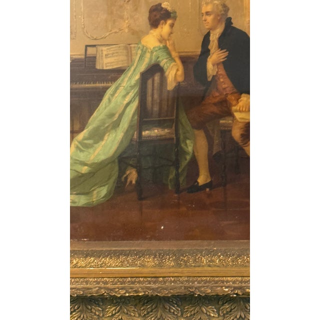 Antique , Lithograph Courting Scene Chromolithograph, Ornate Gilt Frame, Wavy Glass, C1880 For Sale - Image 11 of 18
