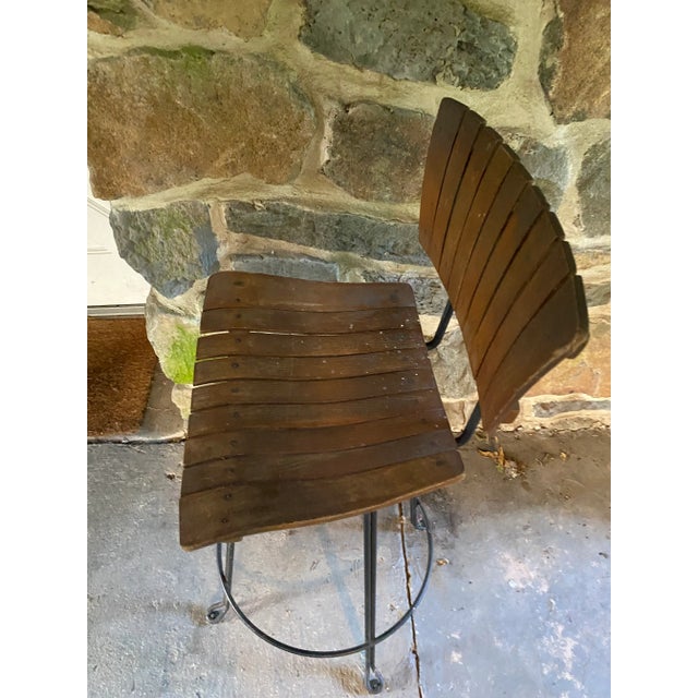 1960s Mid Century Modern Arthur Umanoff Counter Bar Stool Slat Back Bent Wood Swivel Industrial Chair 1963 For Sale - Image 5 of 12