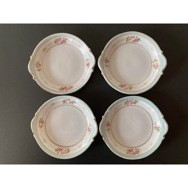 Vintage Japanese Porcelain Cocktail Drinks Bar Coasters Floral Nippon Design in Rose and Turquoise, Set of 4 For Sale - Image 10 of 12