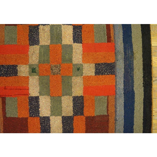 1920s Multicolor Geometric Modern Hand Knotted Antique American Hooked Rug 3'6" X 5'6" Wool Carpet For Sale In New York - Image 6 of 6