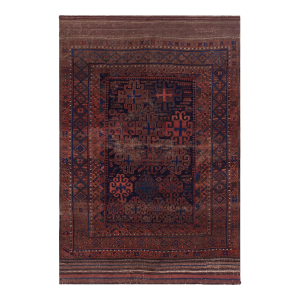 1875s Blue Navy Geometric Tribal Afghan Baluch Main Rug 5' X 7' Handknotted Wool Carpet