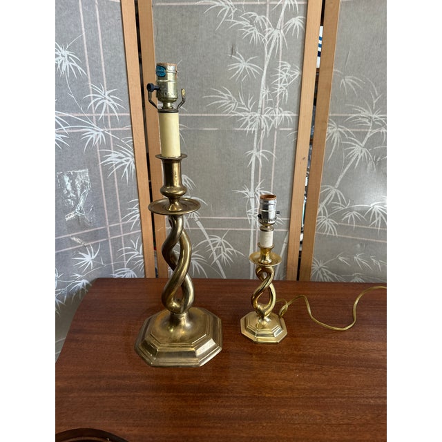 Brass 1970s Pair of Vintage Brass Spiral Table Lamps For Sale - Image 8 of 9
