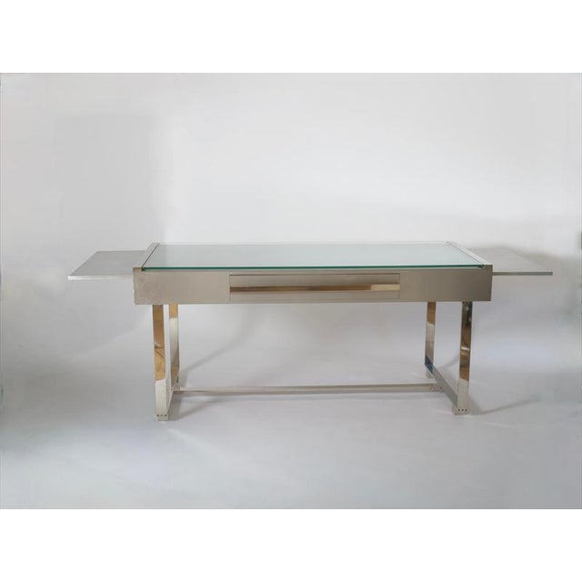 Silver Brushed Steel Desk attributed to Raymond Cohen for Cohray, France, 1970s For Sale - Image 8 of 17
