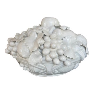 Large Vintage Italian White Blanc De Chine Creamware Fruit Basket Centerpiece For Sale