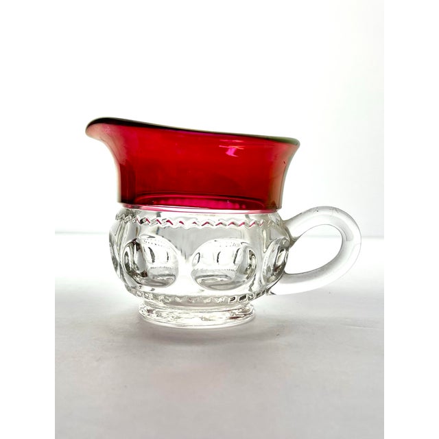 Glass 1950s Tiffin-Franciscan “King's Crown” Ruby Red Open Sugar Bowl & Creamer Set For Sale - Image 7 of 9