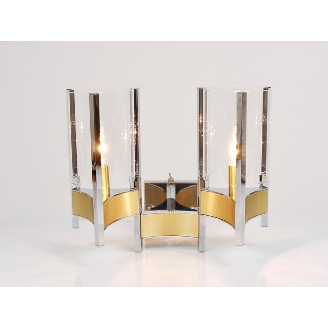 Large Wall Sconces in Chrome, Brass and Glass attributed to Gaetano Sciolari, 1970s, Set of 2 For Sale - Image 10 of 18