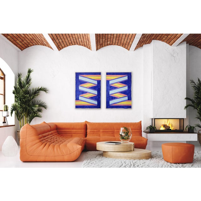 2026, Color Field Geometric Diptych Painting, Rainbow Banner, Acrylic Paint on Watercolor Paper by Ryan Rivadeneyra For Sale - Image 9 of 10