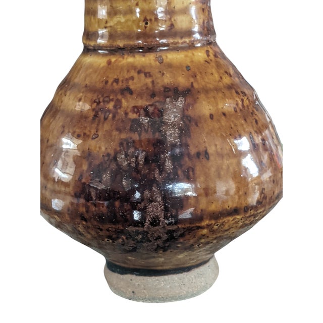 Mid Century Lava Glazed Stoneware Vase Vessels- A Pair For Sale - Image 9 of 10