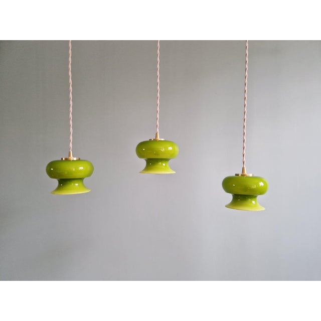 Vintage Pendant Lights in Green Opaline Glass, 1960s, Set of 3 For Sale - Image 14 of 16