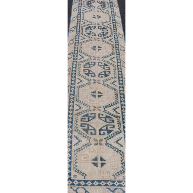 Vintage Oushak Turkish Runner With Geometric Design in Navy Blue 2'5 X 9'8 For Sale - Image 4 of 10