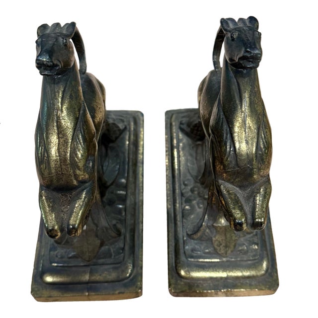 1930s Art Deco Cast Iron Leaping Gazelle Bookends by Littco - A Pair For Sale