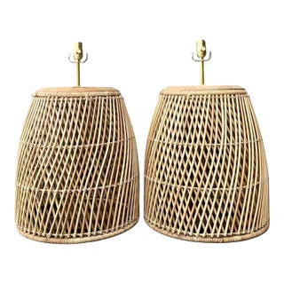 Vintage Woven Rattan Lamps - A Pair For Sale