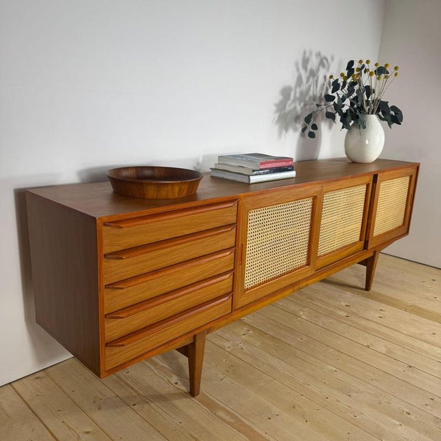 Vintage Scandinavian Teak Sideboard with Rattan Doors For Sale - Image 10 of 12