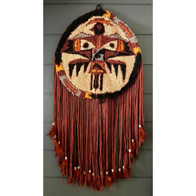 1970's Original Signed Indigenous Mask Needlepoint Textile Art For Sale - Image 11 of 11