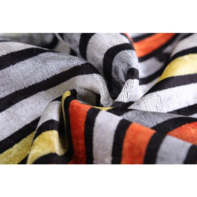 2020s Handmade 16x16 Velvet Pillow – Striped Orange, Yellow & Gray For Sale - Image 5 of 8