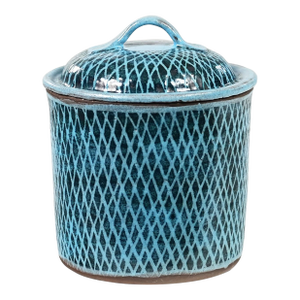 Mid-20th Century Mid Century Modern Northern California Pottery Blue Lidded Biscuit Jar by Niels Frederiksen