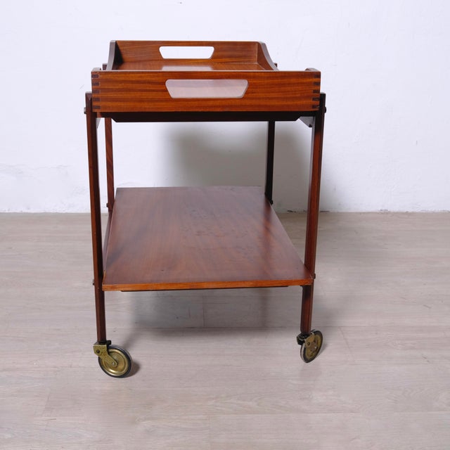 Wood Vintage Bar Cart with Wheels and Removable Wooden Tray, 1960s For Sale - Image 7 of 18