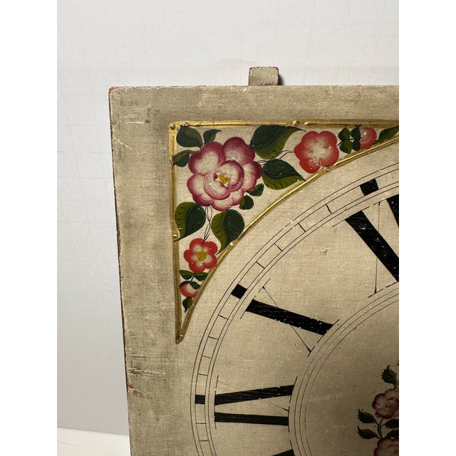 Early 19th Century Antique Early 19th-Century American Hand-Painted Wood Clock Dial Face - Folk Art. For Sale - Image 5 of 8