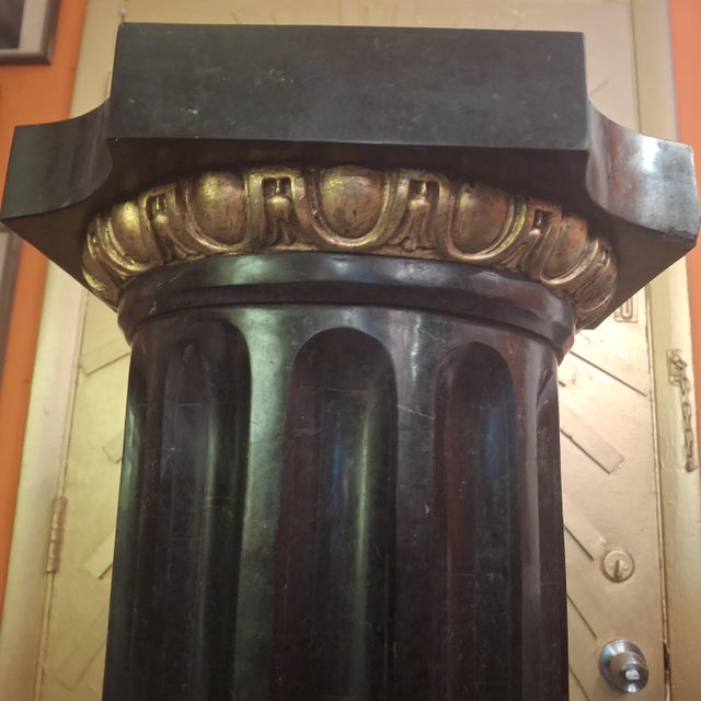 Grand Scale French Louis XVI Heavy Palace Black Tesselated Marble Gilt Bronze Pedestals a - Pair For Sale In Miami - Image 6 of 7