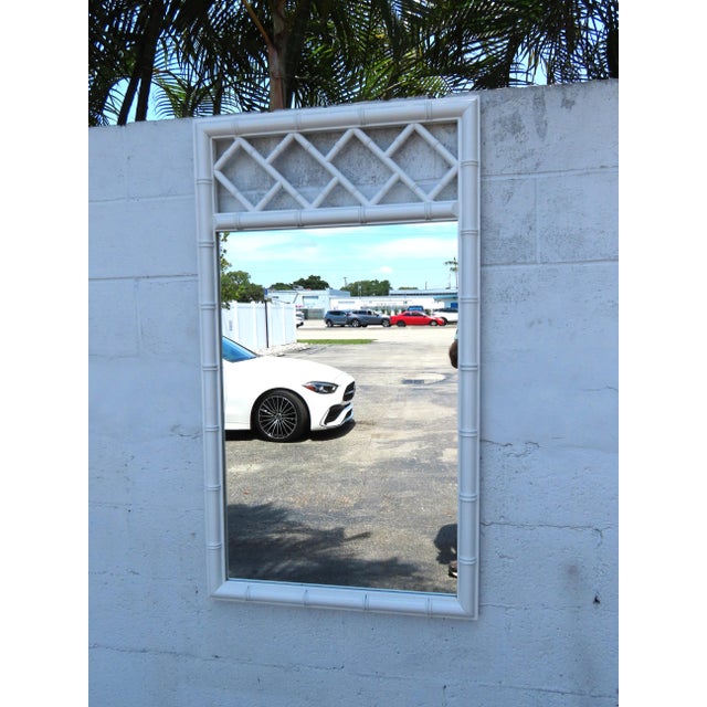 Hollywood Regency Hollywood Regency Painted Faux Bamboo Vanity Dresser Bathroom Wall Mirror 6140 For Sale - Image 3 of 10