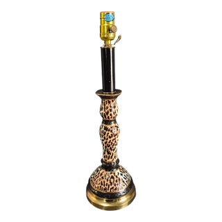 Hollywood Regency Decorative Animal Print Leopard Ceramic Candlestick Table Lamp For Sale