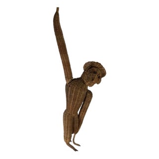 Vintage Wicker Hanging Monkey, 1960s For Sale