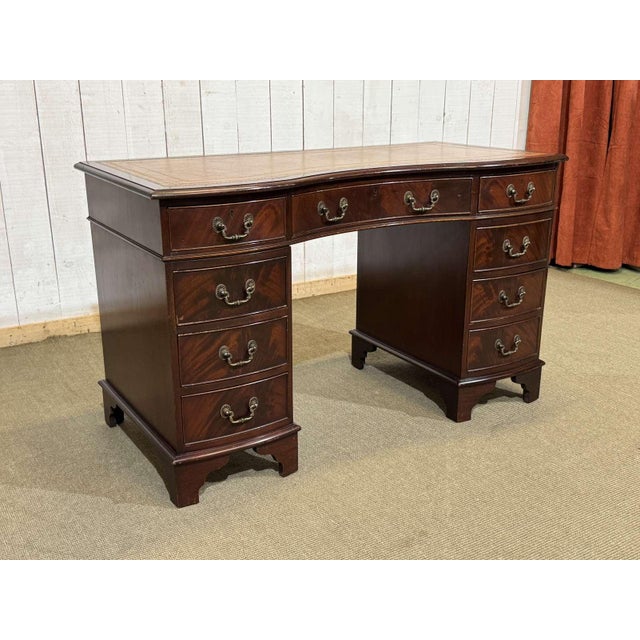 English Mahogany Desk with Drawers and Leather Top, 1950s For Sale - Image 14 of 16